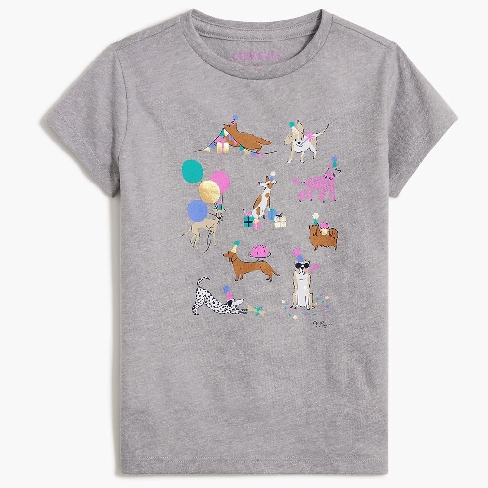 Crewcuts Graphic T-Shirt XXS / 2-3 Gray Birthday Party Dogs Short Sleeve Tee
